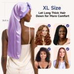 Umisleep 22 Momme Mulberry Silk Bonnet for Sleeping Women, Untangled Hair Care Bonnet, Extra Long for Curls & Braids - Lays Flat for Styling, Double Layer Hair Wrap with Soft Adjustable Tie, Lavender - Image 5