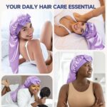 Umisleep 22 Momme Mulberry Silk Bonnet for Sleeping Women, Untangled Hair Care Bonnet, Extra Long for Curls & Braids - Lays Flat for Styling, Double Layer Hair Wrap with Soft Adjustable Tie, Lavender - Image 8