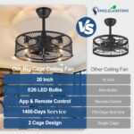 DLLT Caged Ceiling Fan with Light: 20" Farmhouse Fandelier with Light and Remote - Black Rustic Chandelier with Fan for Bedroon Kitchen Living Dining Room - Image 4