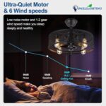 DLLT Caged Ceiling Fan with Light: 20" Farmhouse Fandelier with Light and Remote - Black Rustic Chandelier with Fan for Bedroon Kitchen Living Dining Room - Image 8