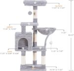 Heybly Cat Tree with Toy, Cat Tower condo for Indoor Cats, Cat House with Padded Plush Perch, Cozy Hammock and Sisal Scratching Posts, Light Gray HCT004SW - Image 4
