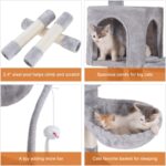 Heybly Cat Tree with Toy, Cat Tower condo for Indoor Cats, Cat House with Padded Plush Perch, Cozy Hammock and Sisal Scratching Posts, Light Gray HCT004SW - Image 5