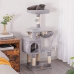 Heybly Cat Tree with Toy, Cat Tower condo for Indoor Cats, Cat House with Padded Plush Perch, Cozy Hammock and Sisal Scratching Posts, Light Gray HCT004SW - Image 7