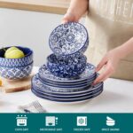 vancasso SELENE Plates and Bowls Set for 4, 12 Pieces Dinnerware Sets, Mircowave and Dishwasher Safe Dishes Set, Porcelain Blue Dinnerware - Image 4