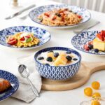 vancasso SELENE Plates and Bowls Set for 4, 12 Pieces Dinnerware Sets, Mircowave and Dishwasher Safe Dishes Set, Porcelain Blue Dinnerware - Image 7
