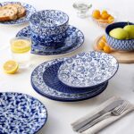 vancasso SELENE Plates and Bowls Set for 4, 12 Pieces Dinnerware Sets, Mircowave and Dishwasher Safe Dishes Set, Porcelain Blue Dinnerware - Image 8