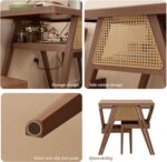 Rattan Kitchen Dining Table Set, Square Dining Room Table with 2 Chairs, Storage, Modern Style, Brown Wood Rattan, 85 cm (W) x 95 (L) 35 (H), Easy Assembly - Image 7