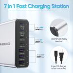 Aluminum Alloy USB C Charger GaN Fast USB C Charging Station 7 Ports 65W Laptop Charger for MacBook Pro/Air/iPad Pro/iPhone (Silver-4C3A) - Image 6