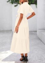 KIRUNDO Summer Button Down Wedding Guest Shirt Dresses for Women Maxi Flutter Short Sleeve Flowy Tiered Beach Sun Dress - Image 3