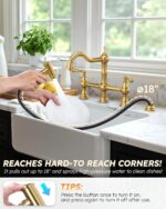 WOWOW Brass Kitchen Faucet Bridge with Side Sprayer, 4 Hole Kitchen Faucet 2 Handle 8 Inch Centerset Gold Faucet for Kitchen Sinks, Heritage Brushed Gold Kitchen Sink Faucet - Image 4