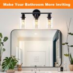 DLLT 3-Light Bathroom Light Fixtures: Black Modern Vanity Lights with 3 E26 Bulbs - Clear Glass Shade Bathroom Wall Lamp for Mirror Kitchen Living Room Hallway Cabinet Porch - Image 3