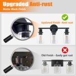 DLLT 3-Light Bathroom Light Fixtures: Black Modern Vanity Lights with 3 E26 Bulbs - Clear Glass Shade Bathroom Wall Lamp for Mirror Kitchen Living Room Hallway Cabinet Porch - Image 6