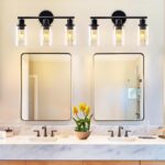 DLLT 3-Light Bathroom Light Fixtures: Black Modern Vanity Lights with 3 E26 Bulbs - Clear Glass Shade Bathroom Wall Lamp for Mirror Kitchen Living Room Hallway Cabinet Porch - Image 7