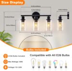 DLLT 3-Light Bathroom Light Fixtures: Black Modern Vanity Lights with 3 E26 Bulbs - Clear Glass Shade Bathroom Wall Lamp for Mirror Kitchen Living Room Hallway Cabinet Porch - Image 8