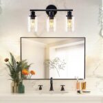 DLLT 3-Light Bathroom Light Fixtures: Black Modern Vanity Lights with 3 E26 Bulbs - Clear Glass Shade Bathroom Wall Lamp for Mirror Kitchen Living Room Hallway Cabinet Porch - Image 9