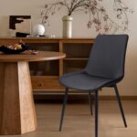 Dining Chais Set of 4, Black Mid Century Modern Dining Room Chairs, Upholstered Faux Leather Kitchen Chairs with Cushion and Metal Legs - Image 8