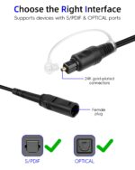 GELRHONR Digital Optical Audio Splitter, 1 Male Input 2 Female Output Toslink Digital Fiber Optic Audio Splitter for TV, DVD, HDTV, Home Theater, Sound Bar, Amplifier (0.3M Female) - Image 5