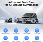 AZDOME 360° 4 Channel Dash Cam, Built-in 128GB eMMC, 2K+1080P*3 Dashcam Front and Rear Inside Left Right, Voice Control, 5G WiFi Dash Camera for Cars with 4 Adjustable Lenses, IR Night Vision, M660 - Image 3