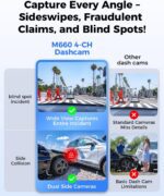 AZDOME 360° 4 Channel Dash Cam, Built-in 128GB eMMC, 2K+1080P*3 Dashcam Front and Rear Inside Left Right, Voice Control, 5G WiFi Dash Camera for Cars with 4 Adjustable Lenses, IR Night Vision, M660 - Image 5