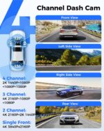 AZDOME 360° 4 Channel Dash Cam, Built-in 128GB eMMC, 2K+1080P*3 Dashcam Front and Rear Inside Left Right, Voice Control, 5G WiFi Dash Camera for Cars with 4 Adjustable Lenses, IR Night Vision, M660 - Image 6