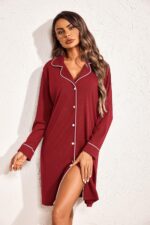 Ekouaer Womens Long Sleeve Nightgowns Button Down Sleep Shirts V-Neck Night Gowns Night Shirts - Image 3