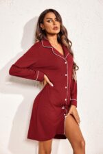 Ekouaer Womens Long Sleeve Nightgowns Button Down Sleep Shirts V-Neck Night Gowns Night Shirts - Image 5