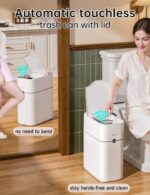 CTIME Touchless Automatic Bathroom Trash Can with Lid - 3 Gallon Slim Motion Sensor Garbage Can for Bedroom, Kitchen, Office - White (6" W x 11" L x 13" H) - Image 3