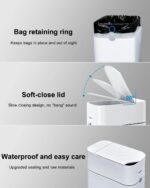 CTIME Touchless Automatic Bathroom Trash Can with Lid - 3 Gallon Slim Motion Sensor Garbage Can for Bedroom, Kitchen, Office - White (6" W x 11" L x 13" H) - Image 9
