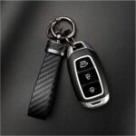 Turcee Leather Car Keychain - Carbon Fiber Interior Key Fob with Anti-Lost D-Ring - Car Accessory Key Ring (Black) - Image 8