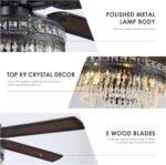 Asyko Crystal Ceiling Fan Fandelier with Lights - Modern Outdoor Fans with Remote Control，Noiseless DC Motor, Retro/Farmhouse Lighting, Dining Room， Living Room (62") - Image 3