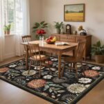 GarveeHome 5x7 Floral Washable Area Rug: Large Living Room Area Rug with Non-Slip Backing Washable Ultra Soft Bedroom Floral Carpet Indoor Stain Resistant Carpet for Dining Room 5 * 7ft Black - Image 3