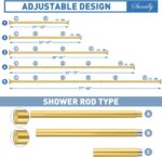 Shower Curtain Rod, Adjustable 32-89 Inch Spring Tension Shower Rods Stainless Steel Telescoping Curtain Rod for Bathroom, No Drilling, No Slip, No Rust, Gold - Image 3