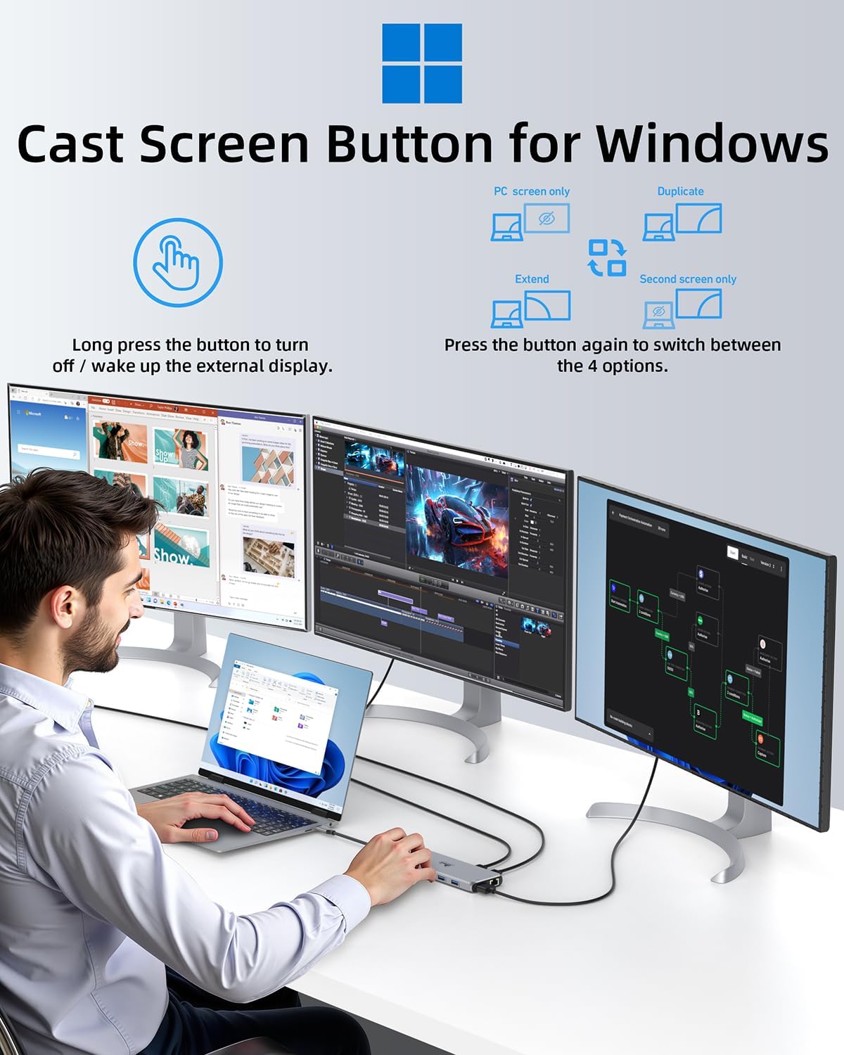USB C Hub USB C Docking Station Dual Monitor 13 in 1 Triple Display Multiport Adapter with 2 HDMI+DP+8 USB C/A Ports+Ethernet+Audio, USB C Dongle for MacBook/Dell/HP/Lenovo ThinkPad/Surface - Image 9