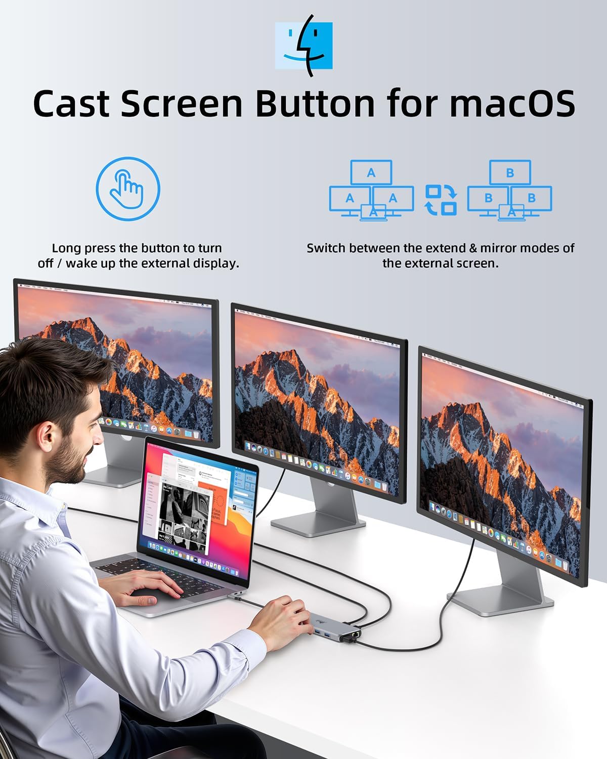 USB C Hub USB C Docking Station Dual Monitor 13 in 1 Triple Display Multiport Adapter with 2 HDMI+DP+8 USB C/A Ports+Ethernet+Audio, USB C Dongle for MacBook/Dell/HP/Lenovo ThinkPad/Surface - Image 10