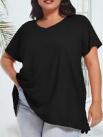 JOELLYUS Plus Size Tops for Women Summer Top Loose Fit Tee Shirts V Neck Short Sleeve Blouse - Image 3