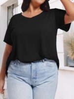 JOELLYUS Plus Size Tops for Women Summer Top Loose Fit Tee Shirts V Neck Short Sleeve Blouse - Image 8