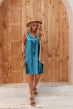 Ekouaer Women's Satin Silk Nightgown V Neck Nightie Tank Sleepshirt Sleeveless Summer Dress Comfy Loungewear - Image 5