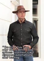 Denim Shirts for Men Long Sleeve Western Shirts Cowboy Shirt with Pearl Snaps Regular Fit Casual Button Down Shirts - Image 3