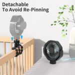 Lerat Portable Stroller Fan With Flexible Tripod, 3 Speeds Rechargeable Handheld Personal Fan, 360 Rotate Battery Operated Clip On Fans for Car Seat Crib Bike Treadmill Black - Image 6