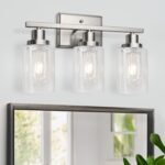 Ascher Bathroom Vanity Light Fixtures, 3 Light Wall Sconces Lighting with Clear Glass Shade, Brushed Nickel Wall Lights for Mirror, Kitchen, Living Room, Gallery, E26 Base (Bulbs Not Included) - Image 3