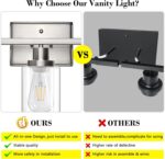 Ascher Bathroom Vanity Light Fixtures, 3 Light Wall Sconces Lighting with Clear Glass Shade, Brushed Nickel Wall Lights for Mirror, Kitchen, Living Room, Gallery, E26 Base (Bulbs Not Included) - Image 4