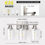 Ascher Bathroom Vanity Light Fixtures, 3 Light Wall Sconces Lighting with Clear Glass Shade, Brushed Nickel Wall Lights for Mirror, Kitchen, Living Room, Gallery, E26 Base (Bulbs Not Included) - Image 6