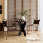 Mid-Century Modern Dining Chairs Set of 2, Brown PU Faux Leather Dining Chair Armless Dining Room Chairs with Black Metal Legs, High-End Stylish Kitchen Restaurant Dining Chairs - Image 7