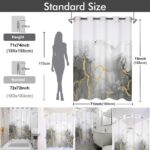 No Hook Shower Curtain with Snap in Liner Set, Abstract Grey White and Gold Marble Texture Shower Curtains for Bathroom Hotel Decor, Waterproof 71x74 Inch - Image 6