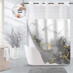 No Hook Shower Curtain with Snap in Liner Set, Abstract Grey White and Gold Marble Texture Shower Curtains for Bathroom Hotel Decor, Waterproof 71x74 Inch - Image 9
