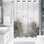 No Hook Shower Curtain with Snap in Liner Set, Abstract Grey White and Gold Marble Texture Shower Curtains for Bathroom Hotel Decor, Waterproof 71x74 Inch - Image 10
