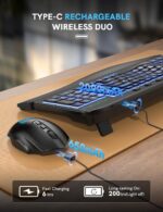 SABLUTE Ergonomic Wireless Keyboard and Mouse Combo - Wave Keyboard with Soft Leather Wrist Rest, Resistant Keys, RGB Backlit Rechargeable Set for PC/Mac/Chromebook (Black) - Image 5