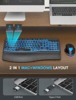 SABLUTE Ergonomic Wireless Keyboard and Mouse Combo - Wave Keyboard with Soft Leather Wrist Rest, Resistant Keys, RGB Backlit Rechargeable Set for PC/Mac/Chromebook (Black) - Image 6