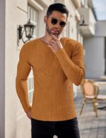 Ekouaer Men's Long Sleeve Shirts Ribbed Pullover Sweater Sim Fit Thermal Tops Crew Neck Stretchy Undershirts S-XXL - Image 3