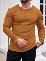 Ekouaer Men's Long Sleeve Shirts Ribbed Pullover Sweater Sim Fit Thermal Tops Crew Neck Stretchy Undershirts S-XXL - Image 4